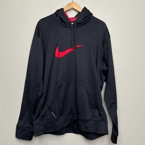 Nike Therma Fit Mens Long Sleeve Hoodie Black Red Logo Embroidery XL